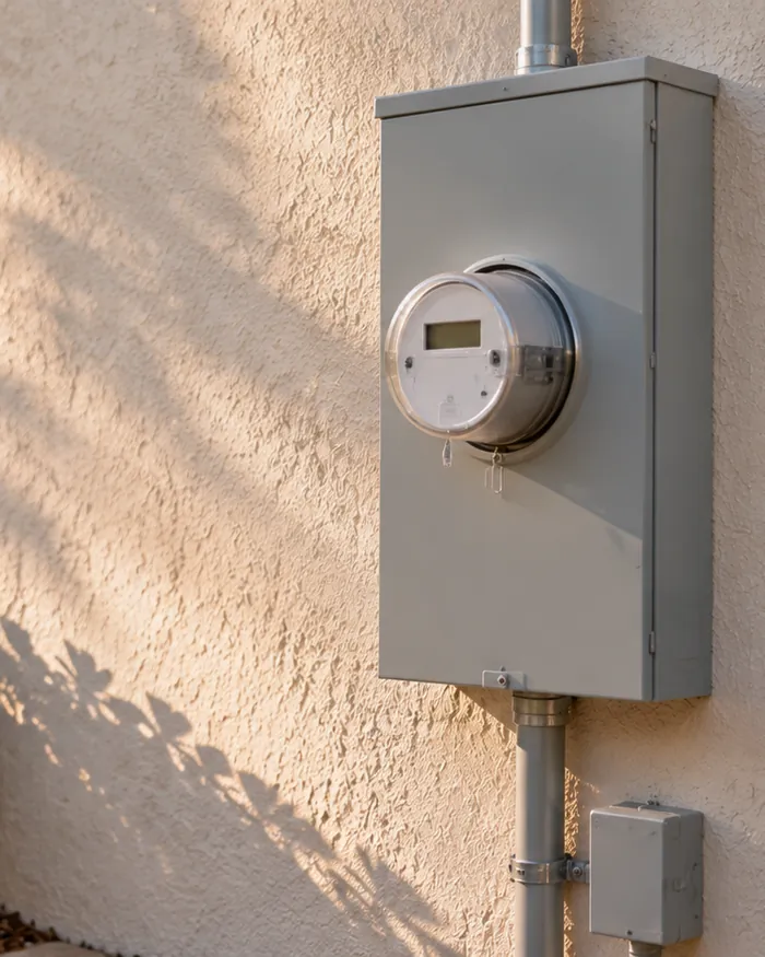 New meter can with a short run of new conduit on an outside wall